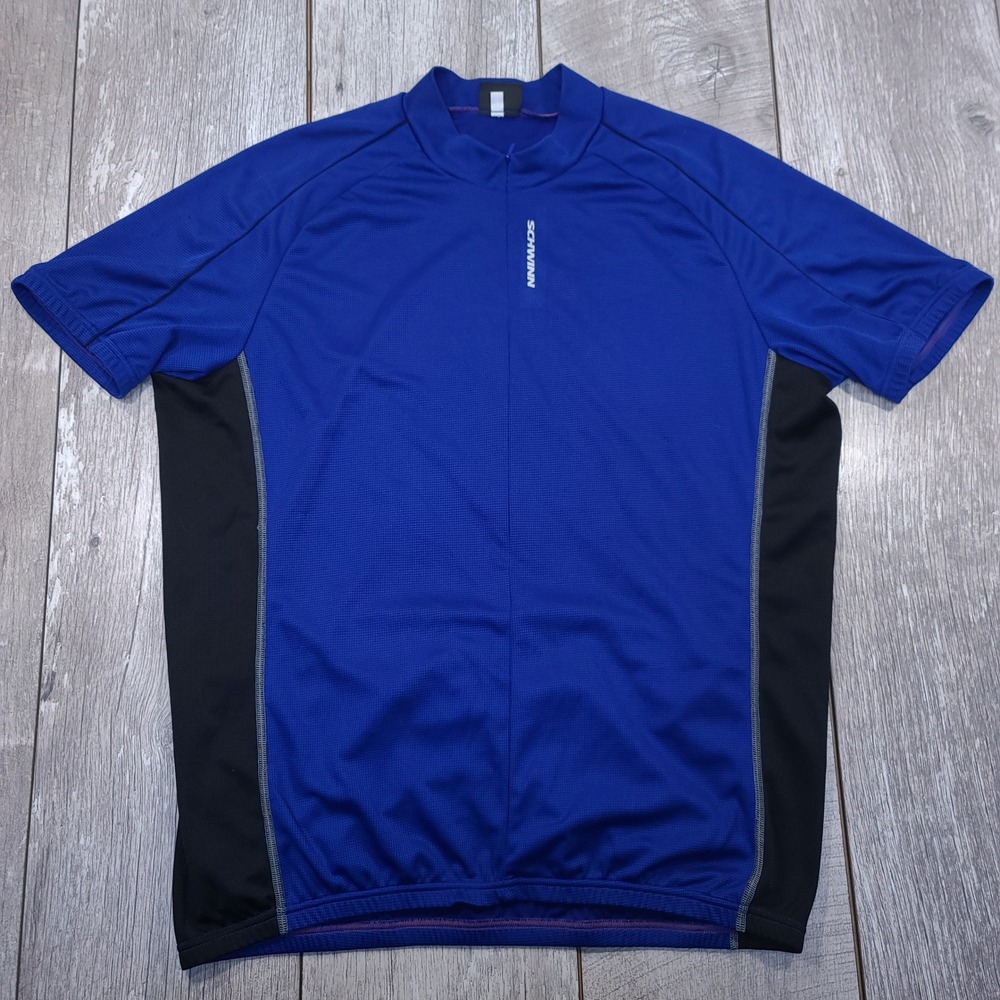 Schwinn Cycling Jersey Mens XL Blue Short Sleeve 1/2 Zip Bike Top
